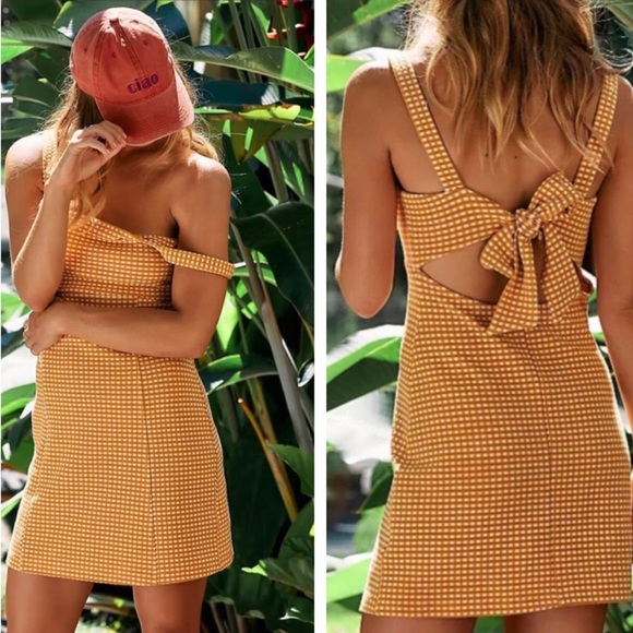 Free People Dresses & Skirts - NWT Free People Bardot Yellow White Mini Dress Tie Back Size Large